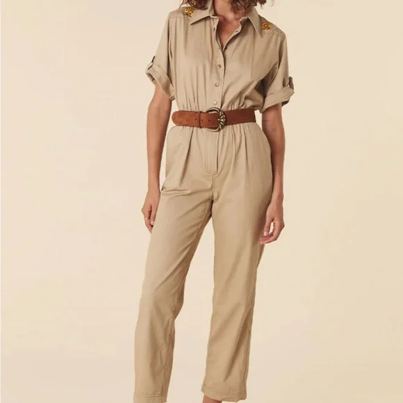 Spell Foxglove Embroidered Boiler Suit in Khaki - Picture 7 of 11